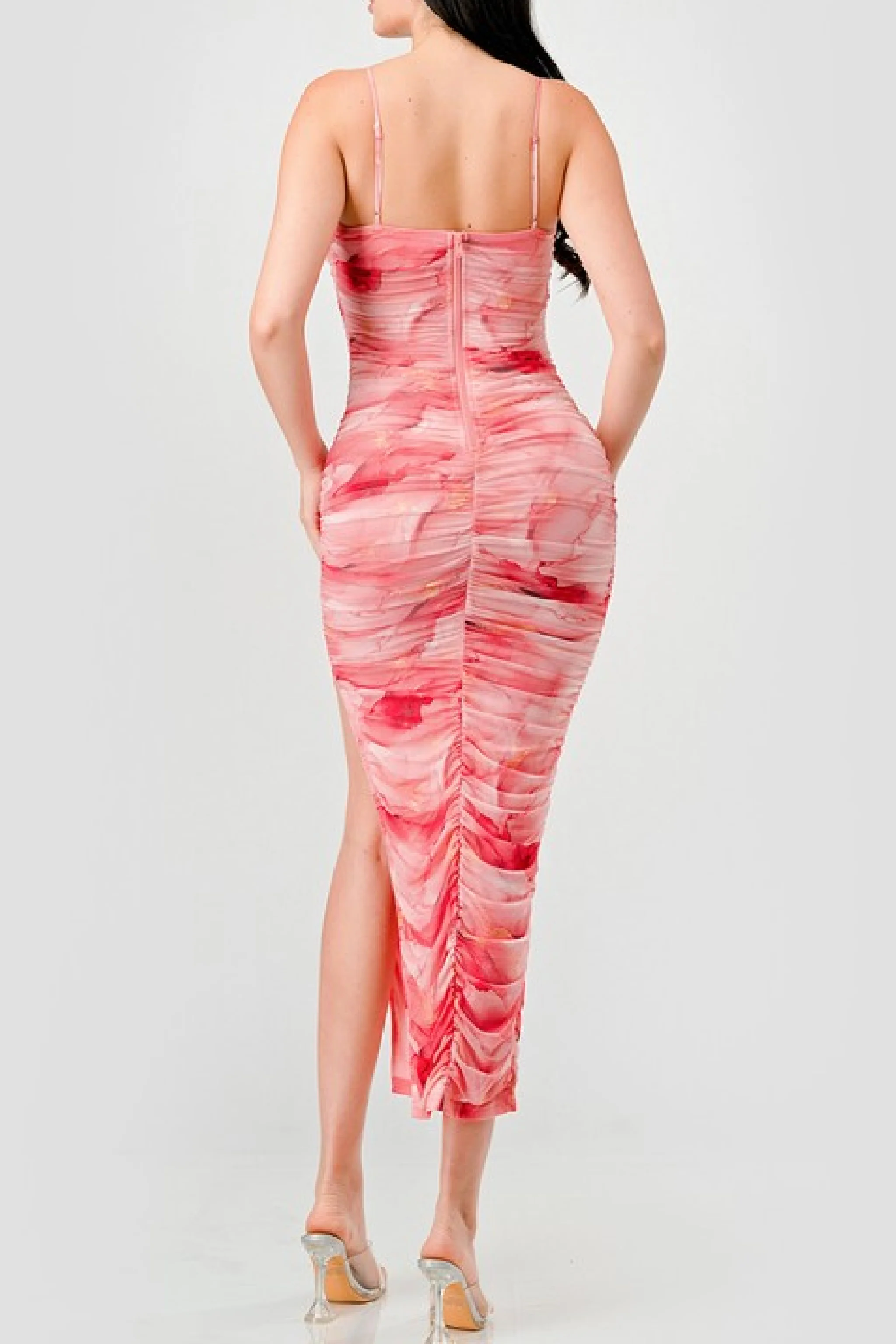Dionne Sleeveless Abstract Print Mesh Midi Dress Rose