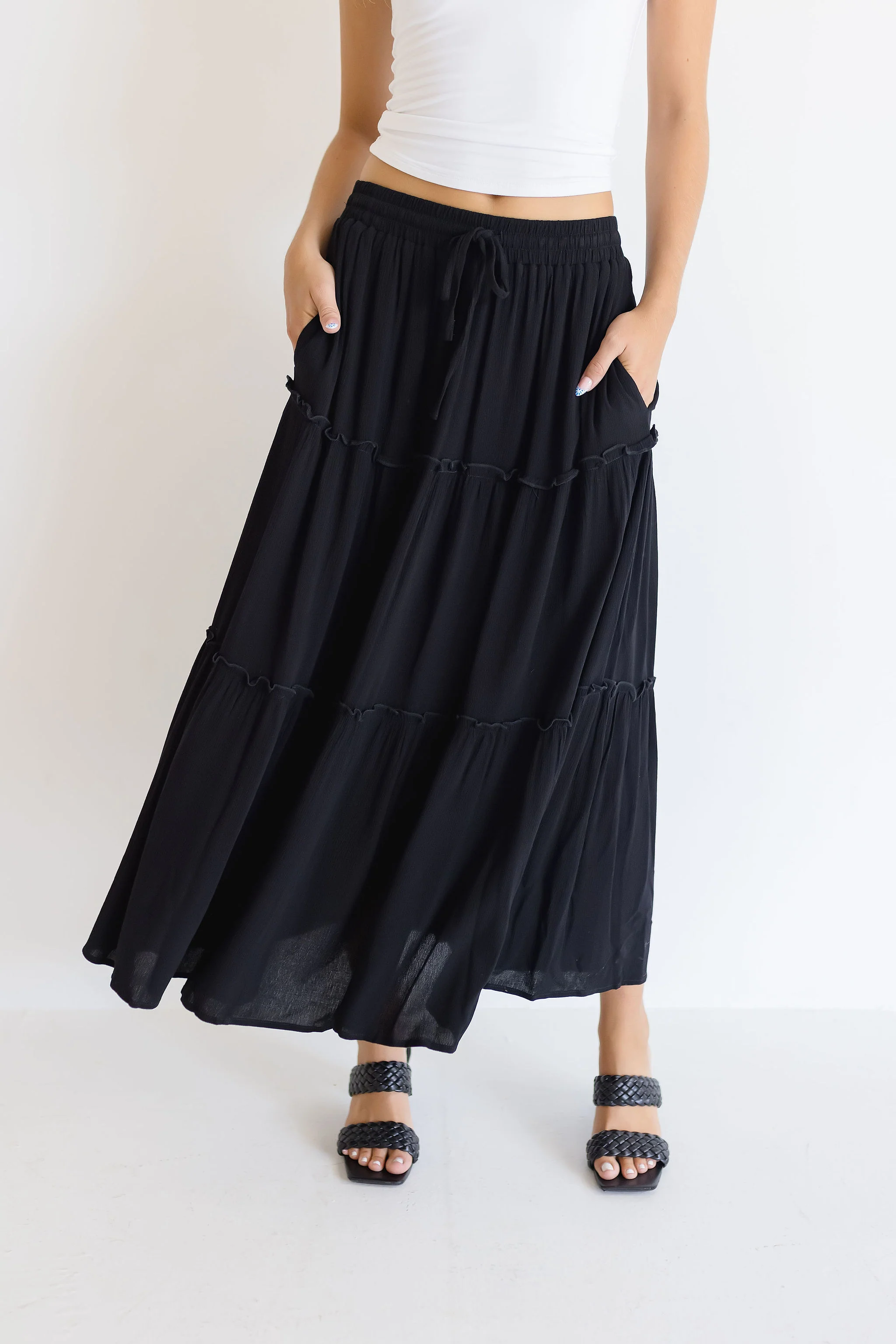 Maxine Tiered Maxi Skirt Black