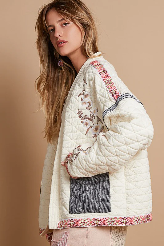 Waitlist 9/8 ♥ Farrah Long Sleeve Embroidered Quilted Jacket Cream