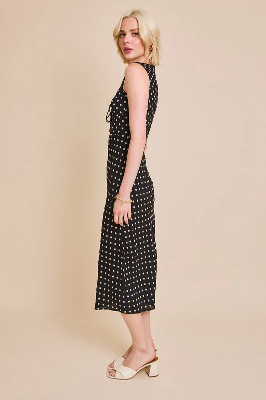 Waitlist 10/5 ♥ Ellen Sleeveless Bustier Polka Dot Print Midi Dress Black