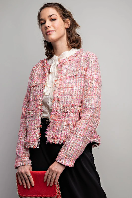 Elizabeth Long Sleeve Tweed Jacket Pink