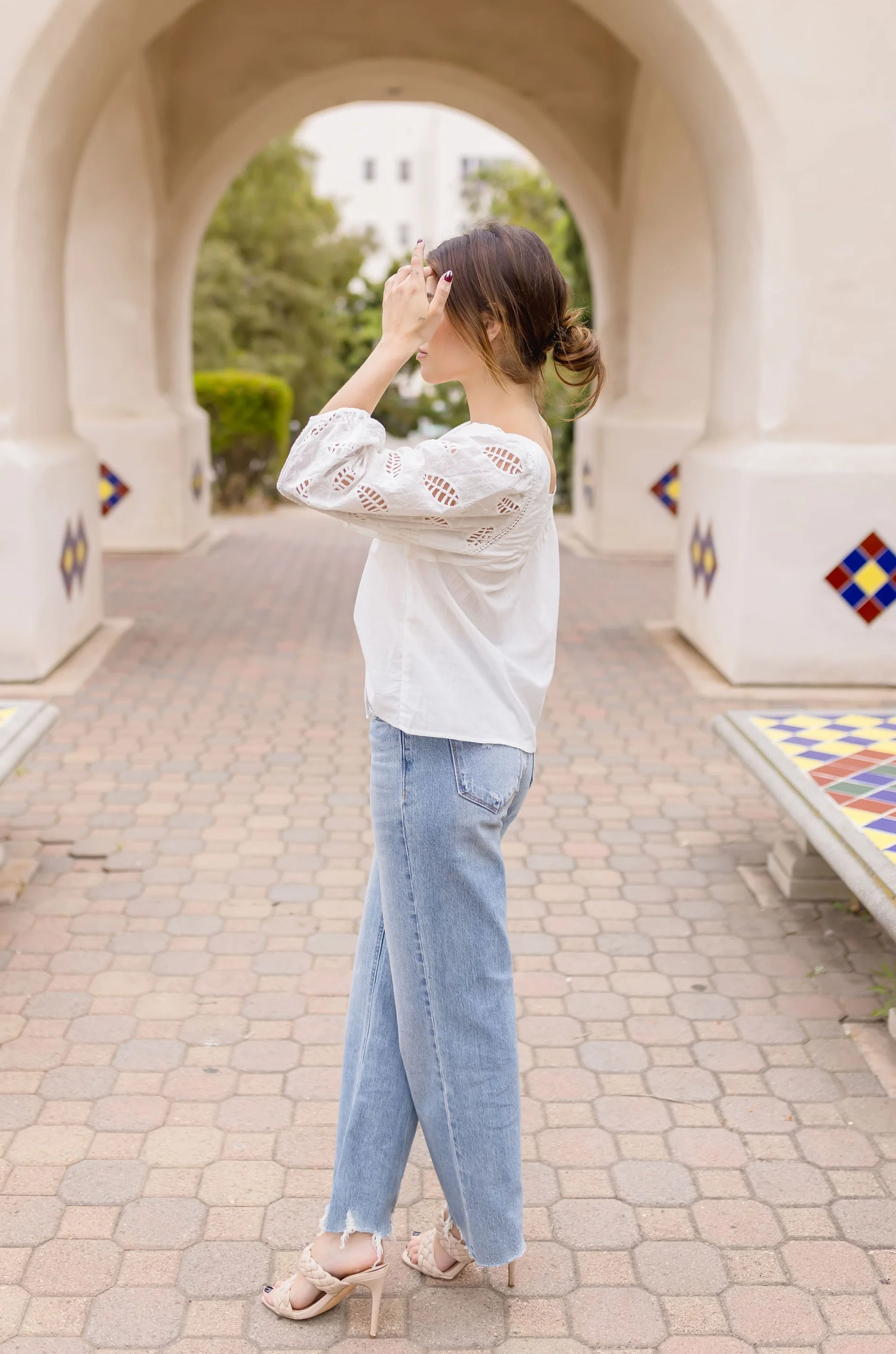 Abbott 3/4 Sleeve Embroidered Top White