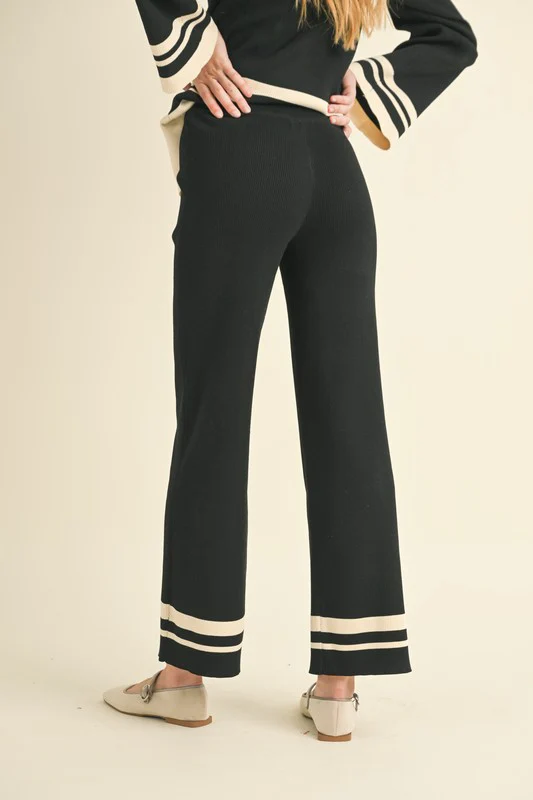 Waitlist 10/16 ♥ Beverly Long Sleeve Stripe Sweater Top And Pants Set Black