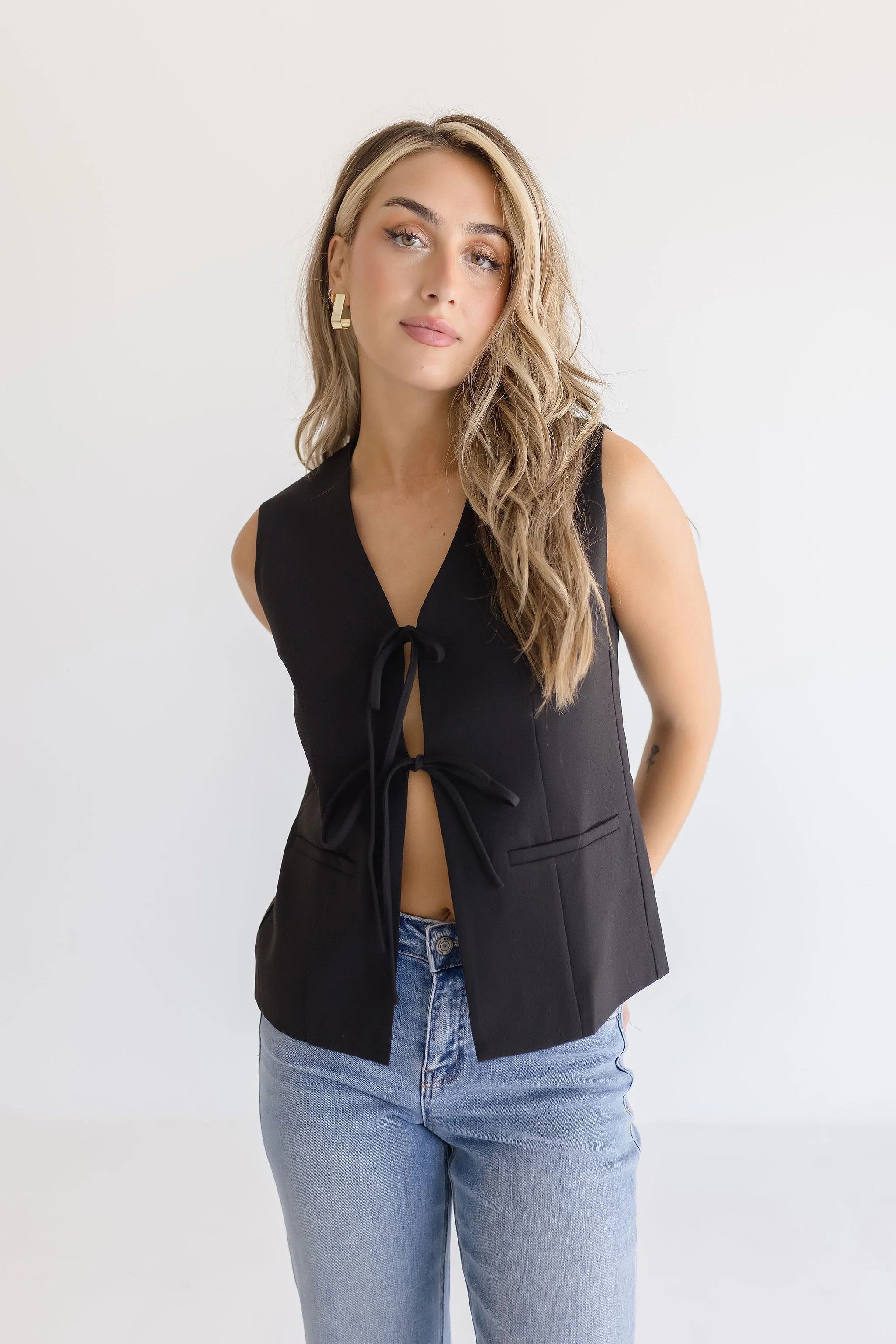 Brisa Bow Tie Vest Black