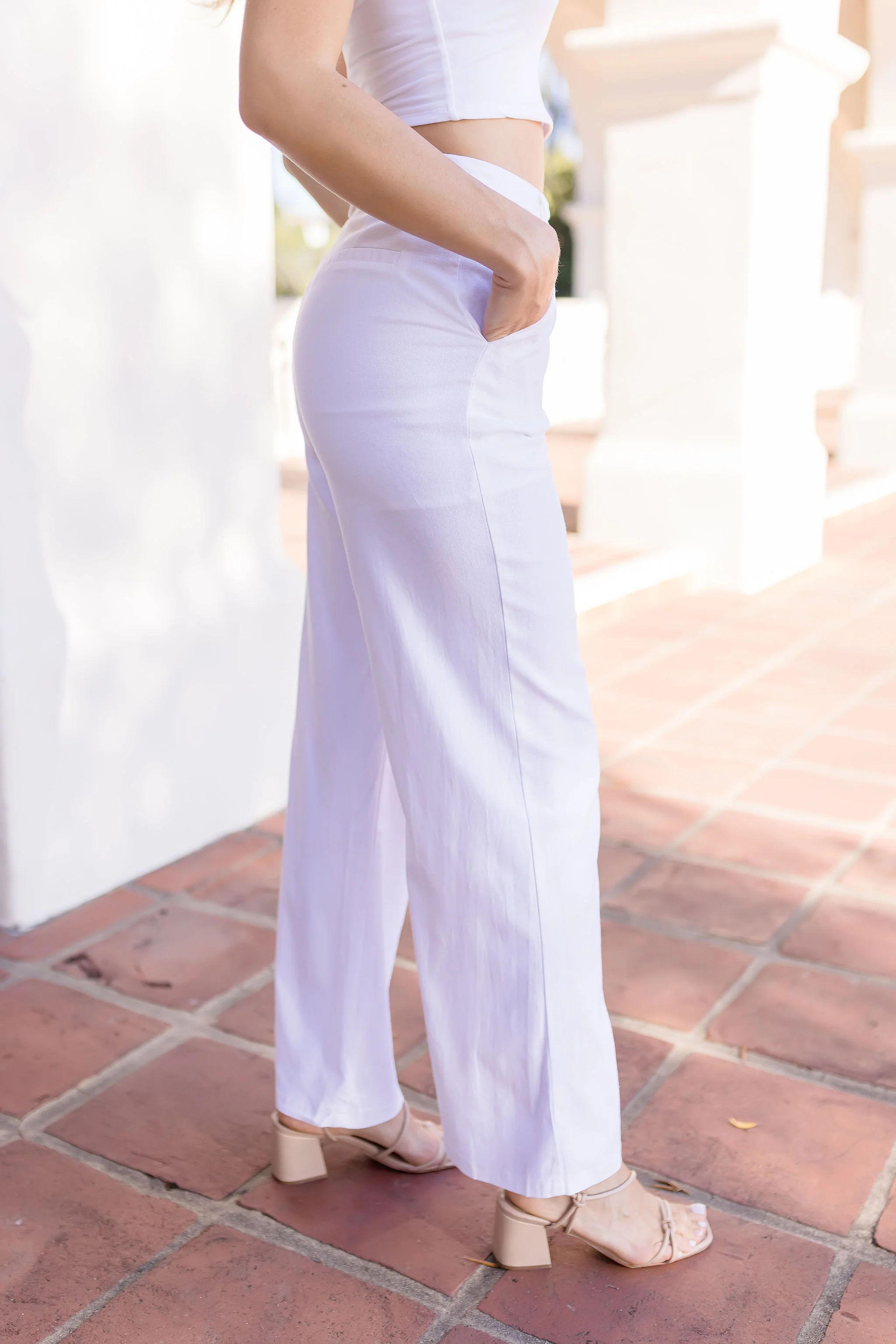 Brynn High Waist Stretch Linen Wide Leg Pants White