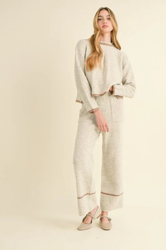 Waitlist 10/16 ♥ Ciara Long Sleeve Open Back Sweater Top And Pants Set Grey