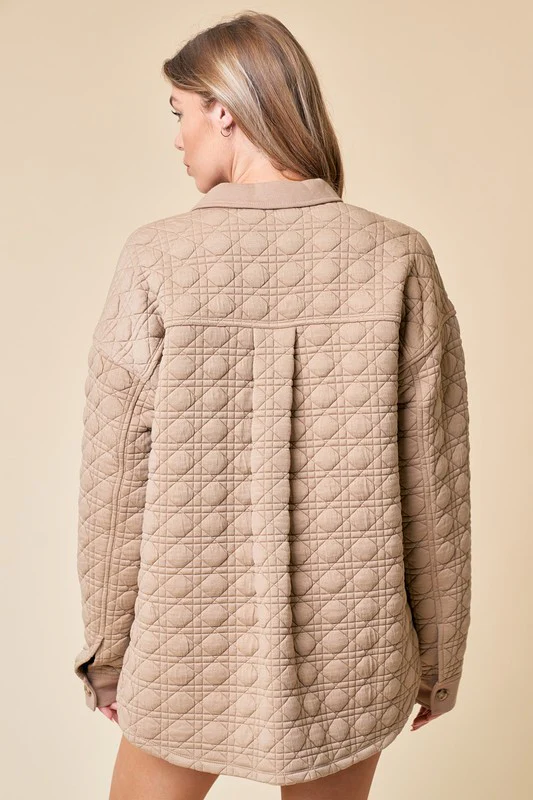 Waitlist 9/8 ♥ Jacie Long Sleeve Button Down Quilted Jacket Taupe