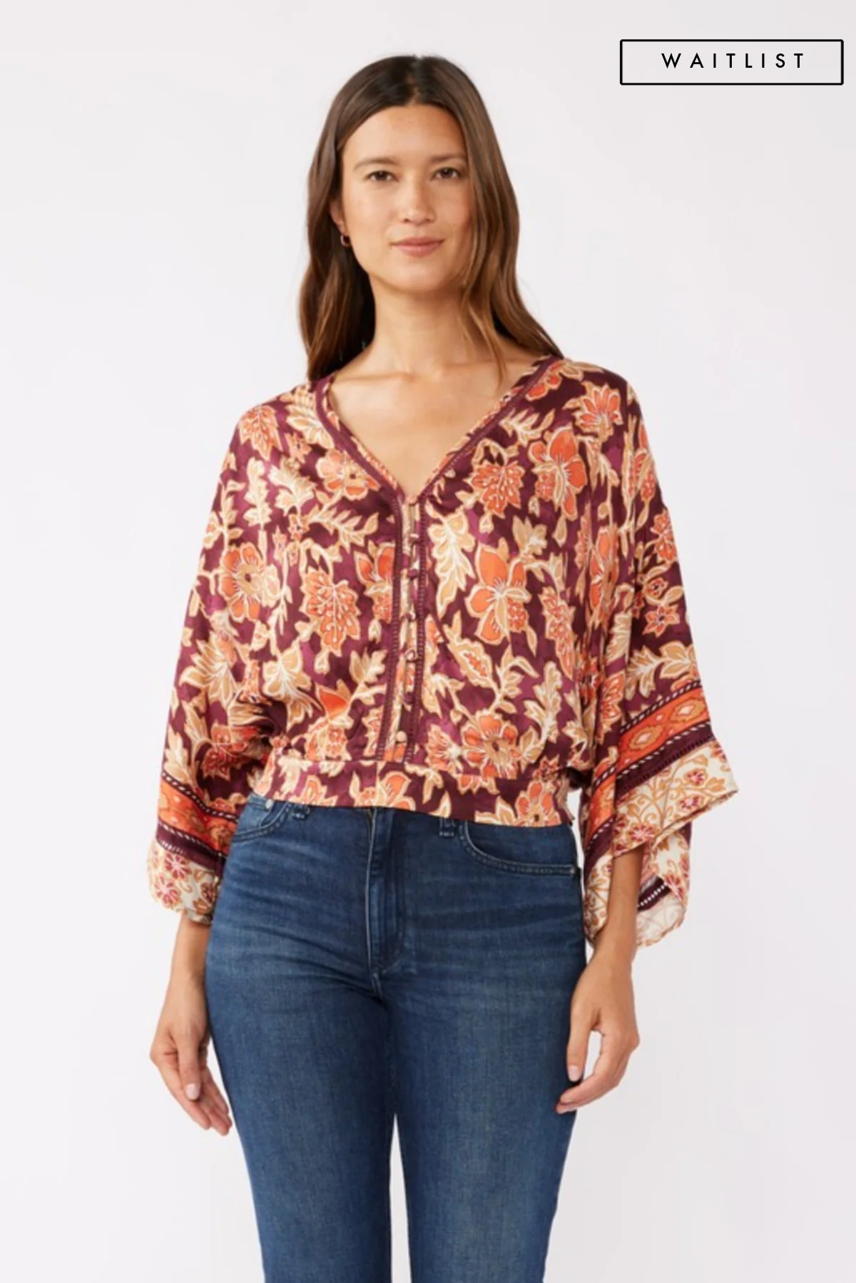 Waitlist 9/25 ♥ Abigail Kimono Sleeve Floral Print Top Burgundy