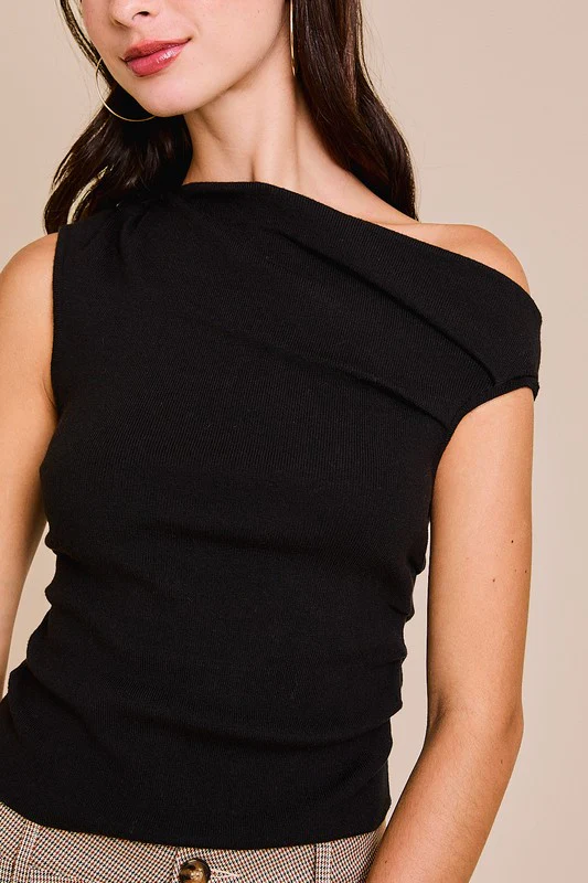 Waitlist 10/5 ♥ Ella Sleeveless Asymmetrical Neckline Top Black