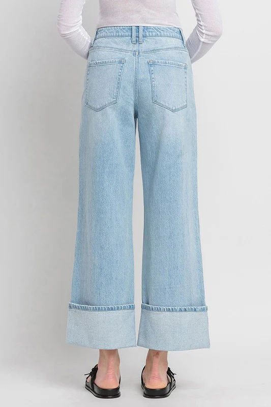 Waitlist 10/20 ♥ Ariana High Rise Cruffed Wide Leg Jeans Light Wash