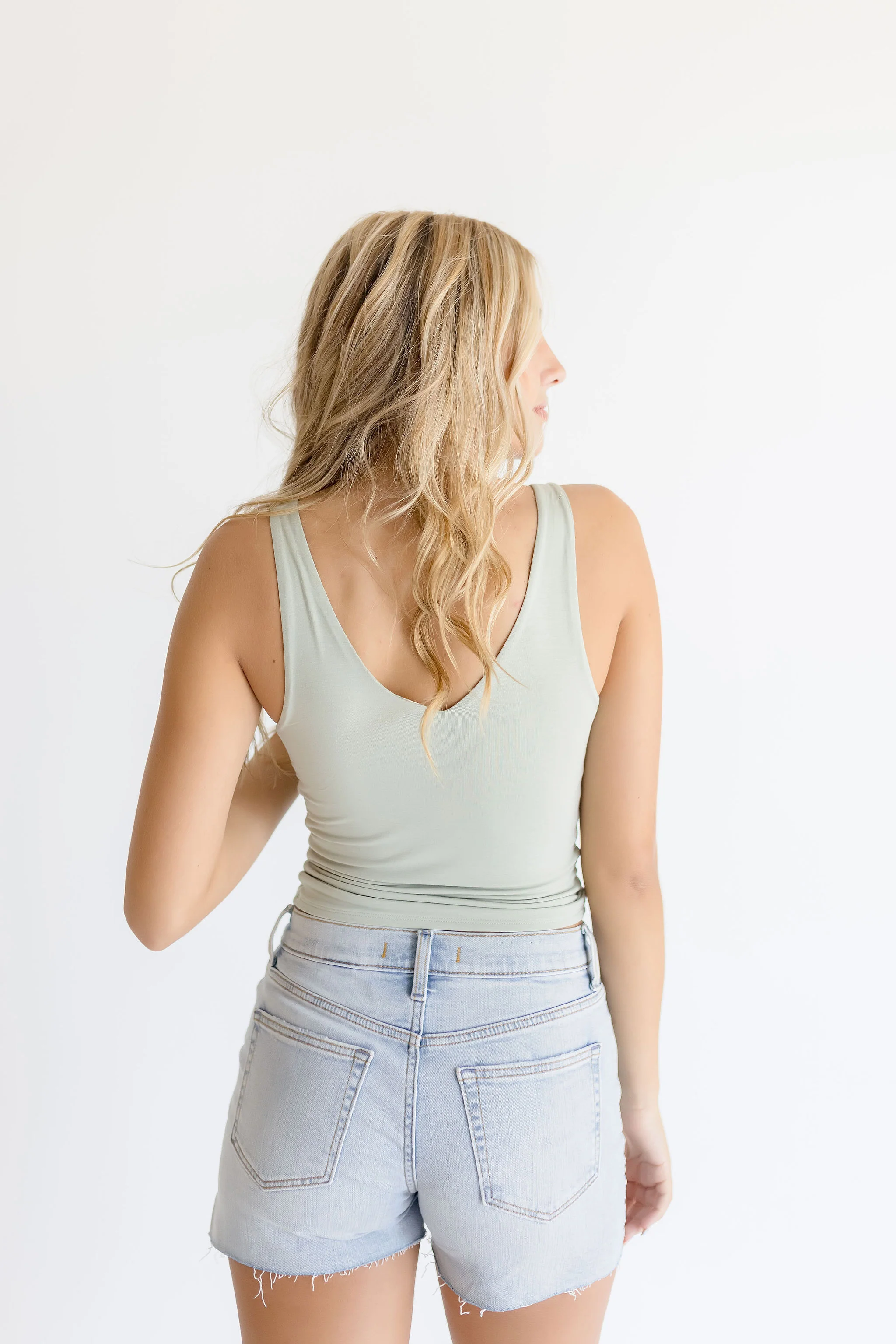 Leighton Sleeveless V Neck Crop Top Sage