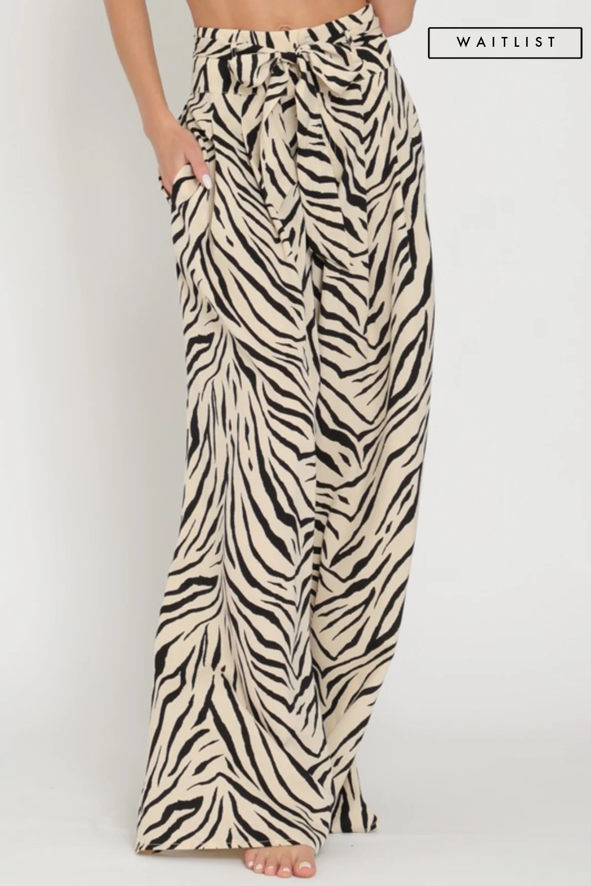 Waitlist 8/30 ♥ Alex High Waist Tie Zebra Print Wide Leg Pants Beige