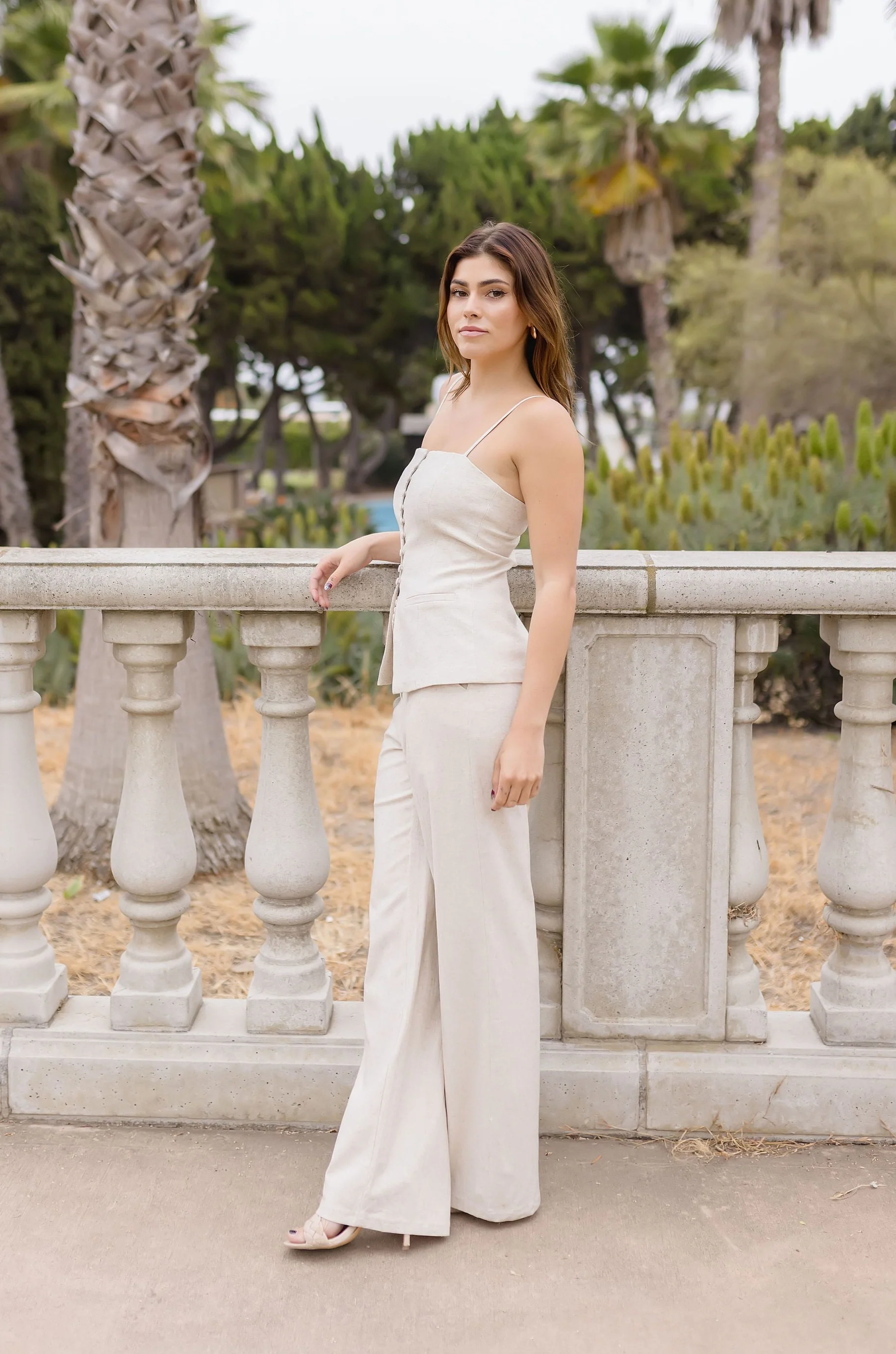 Aspen Sleeveless Button Down Stretch Linen Top Nude