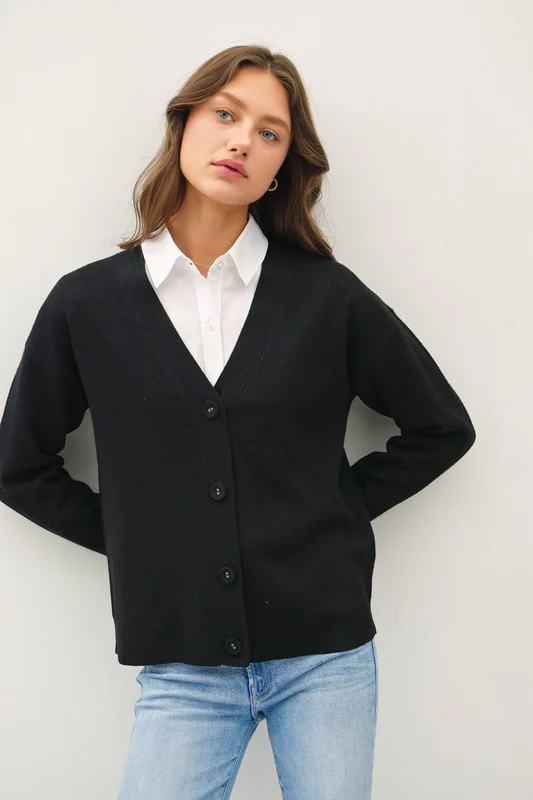 Laura Long Sleeve Button Down Knit Cardigan Black