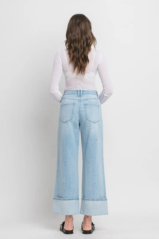 Waitlist 10/20 ♥ Ariana High Rise Cruffed Wide Leg Jeans Light Wash