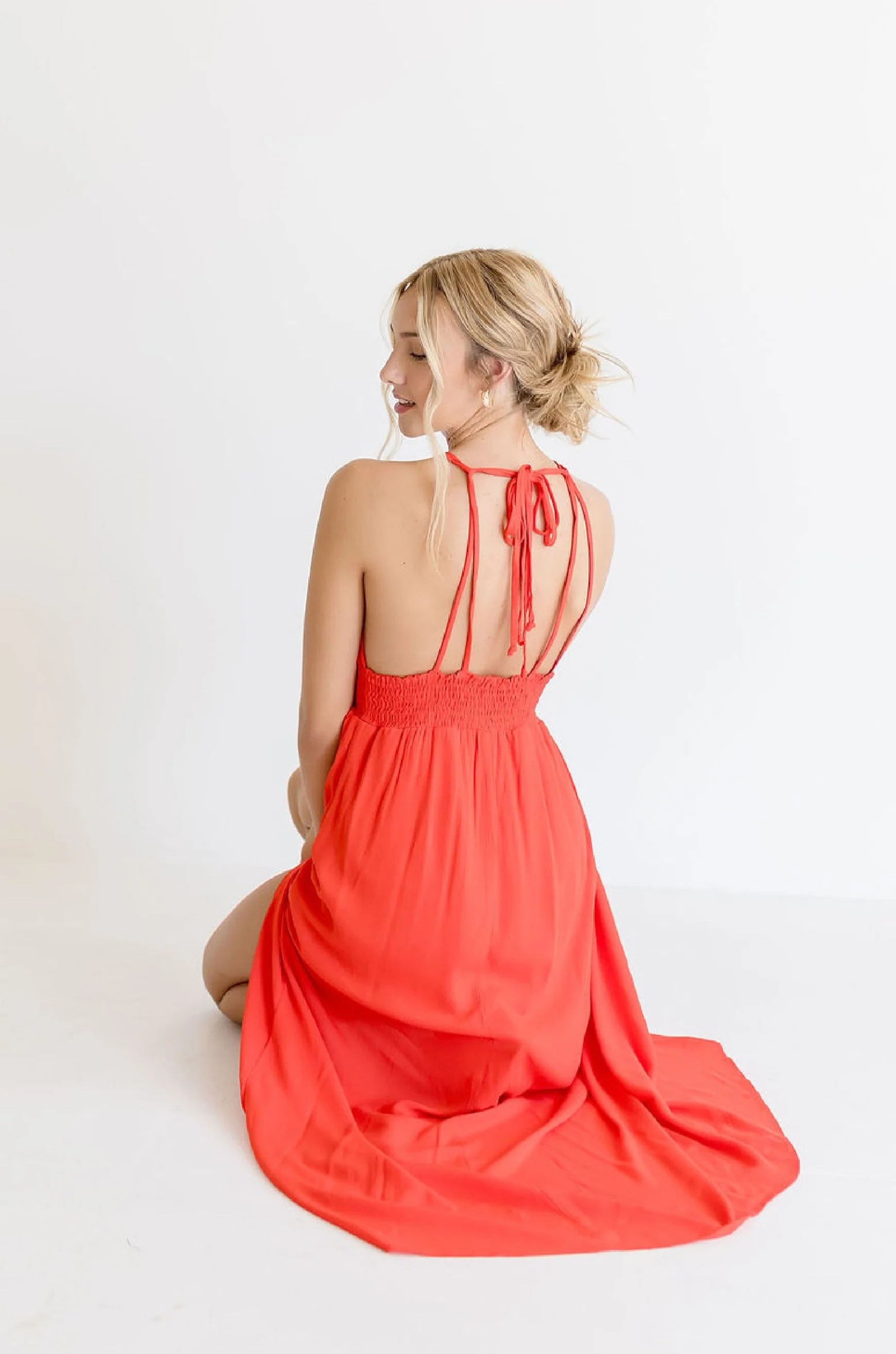 Astrid Open Back Halter Tie Maxi Dress Red