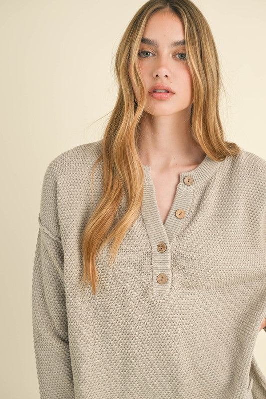 Waitlist 10/16 ♥ Camila Long Sleeve Waffle Knit Sweater Top And Pants Set Grey