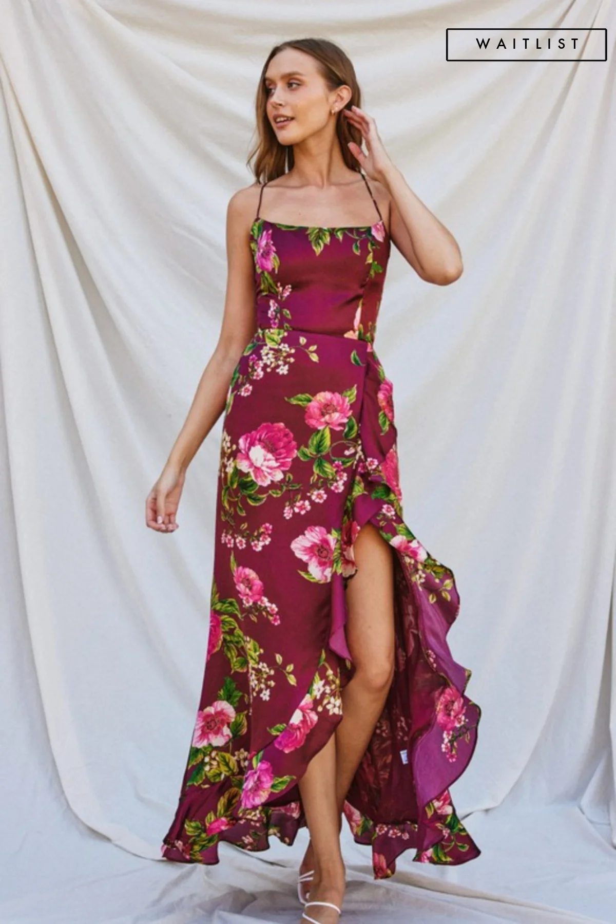 Waitlist 9/12 ♥ Sami Sleeveless Back Tie Floral Print Maxi Dress Burgundy