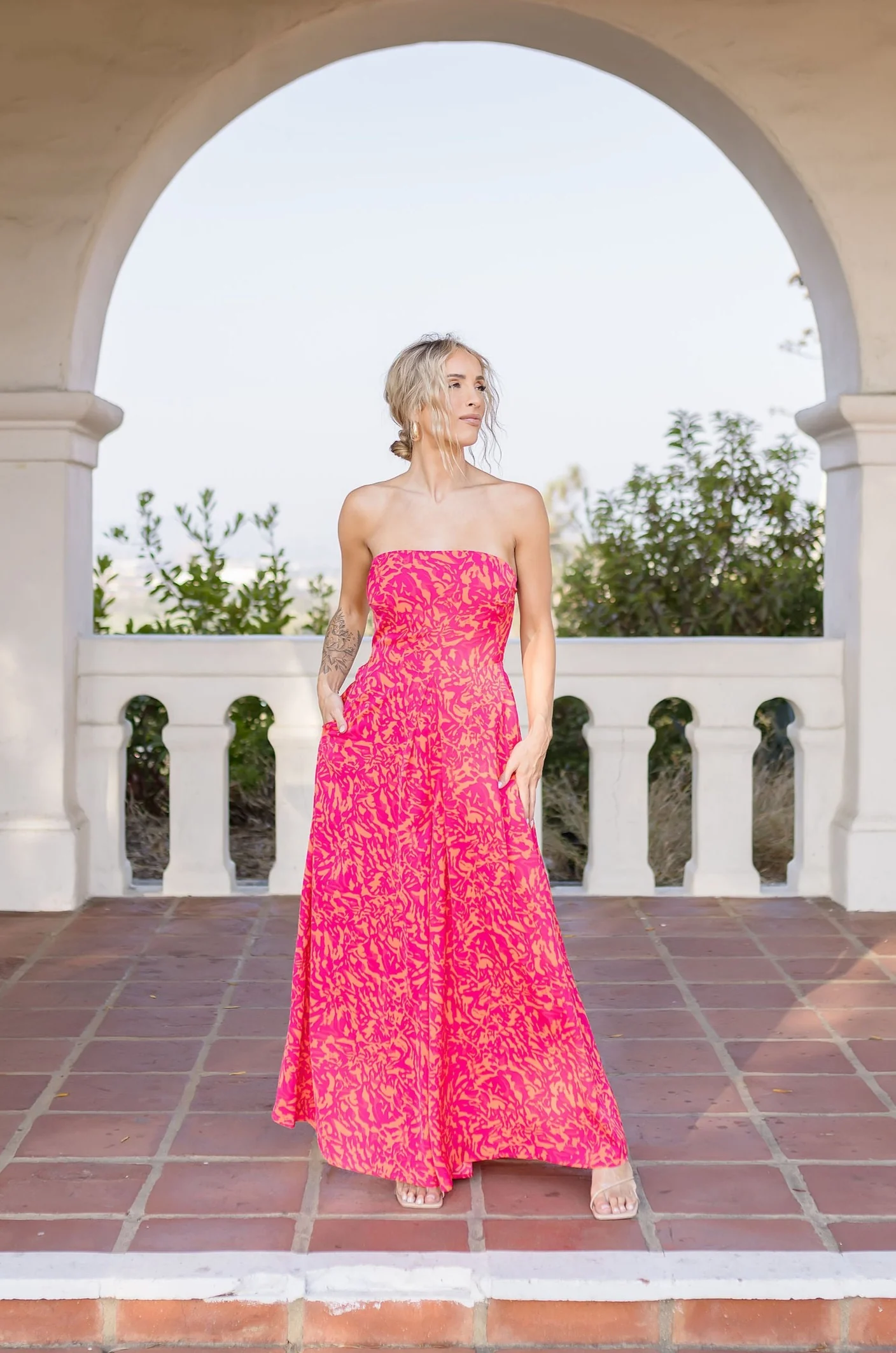 Francis Sleeveless Abstract Print Wide Leg Jumpsuit Red