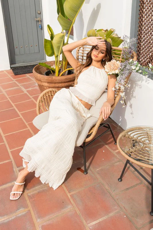Maya Sleeveless Chiffon Halter Top And Maxi Skirt Set White