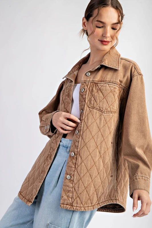 Waitlist 9/8 ♥ Heidi Long Sleeve Button Down Quilted Jacket Brown
