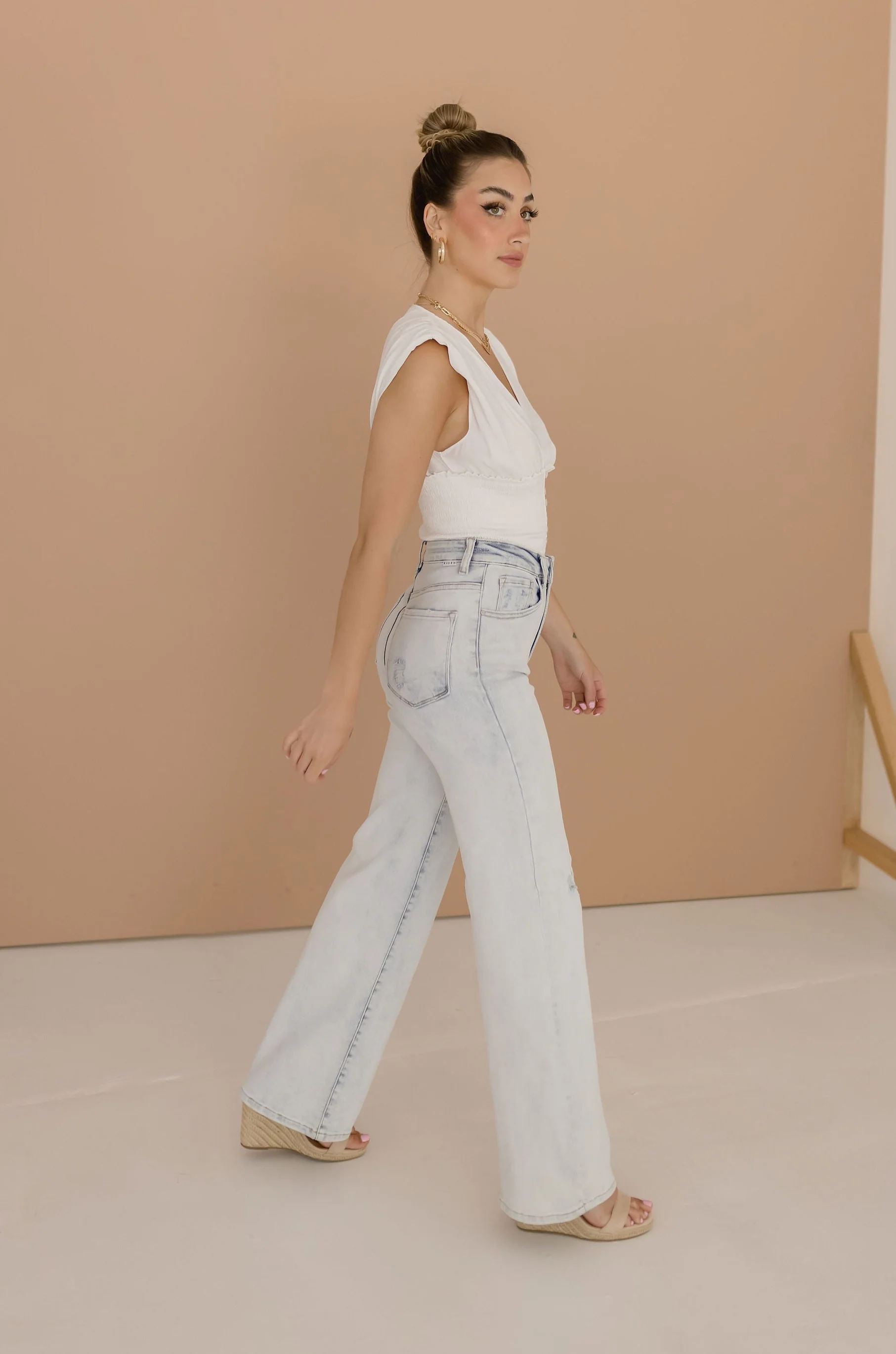 Dorothy Sleeveless Deep V Neck Top White