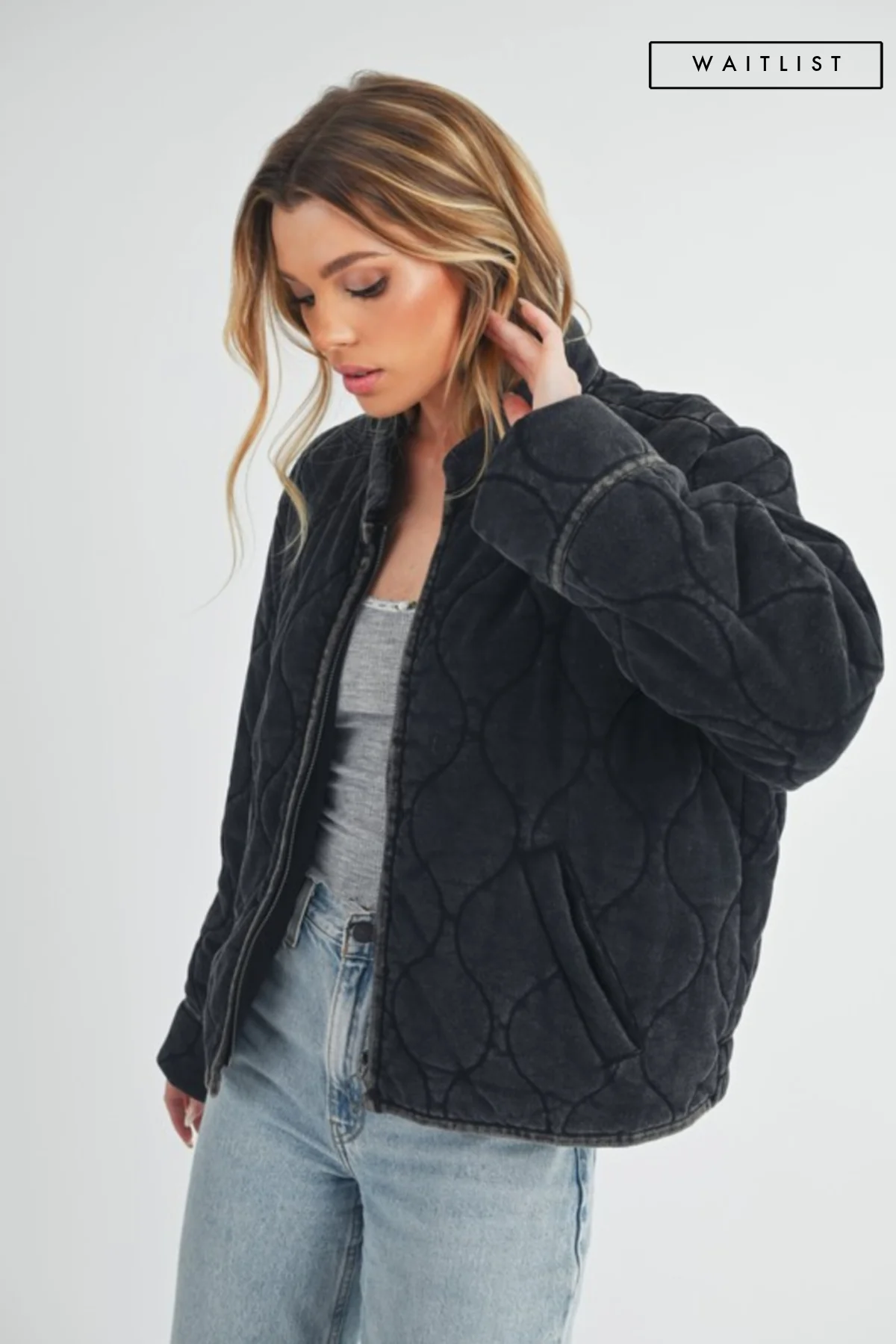 Waitlist 9/8 ♥ Gia Long Sleeve Vintage Quilted Jacket Black