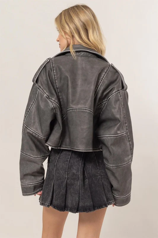 Waitlist 9/10 ♥ Peyton Vegan Leather Cropped Moto Jacket Black