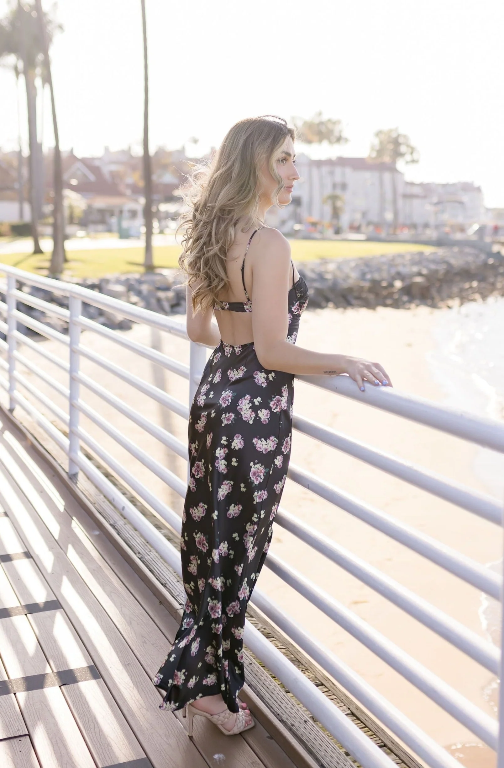 Armina Sleeveless Open Back Floral Print Maxi Dress Black