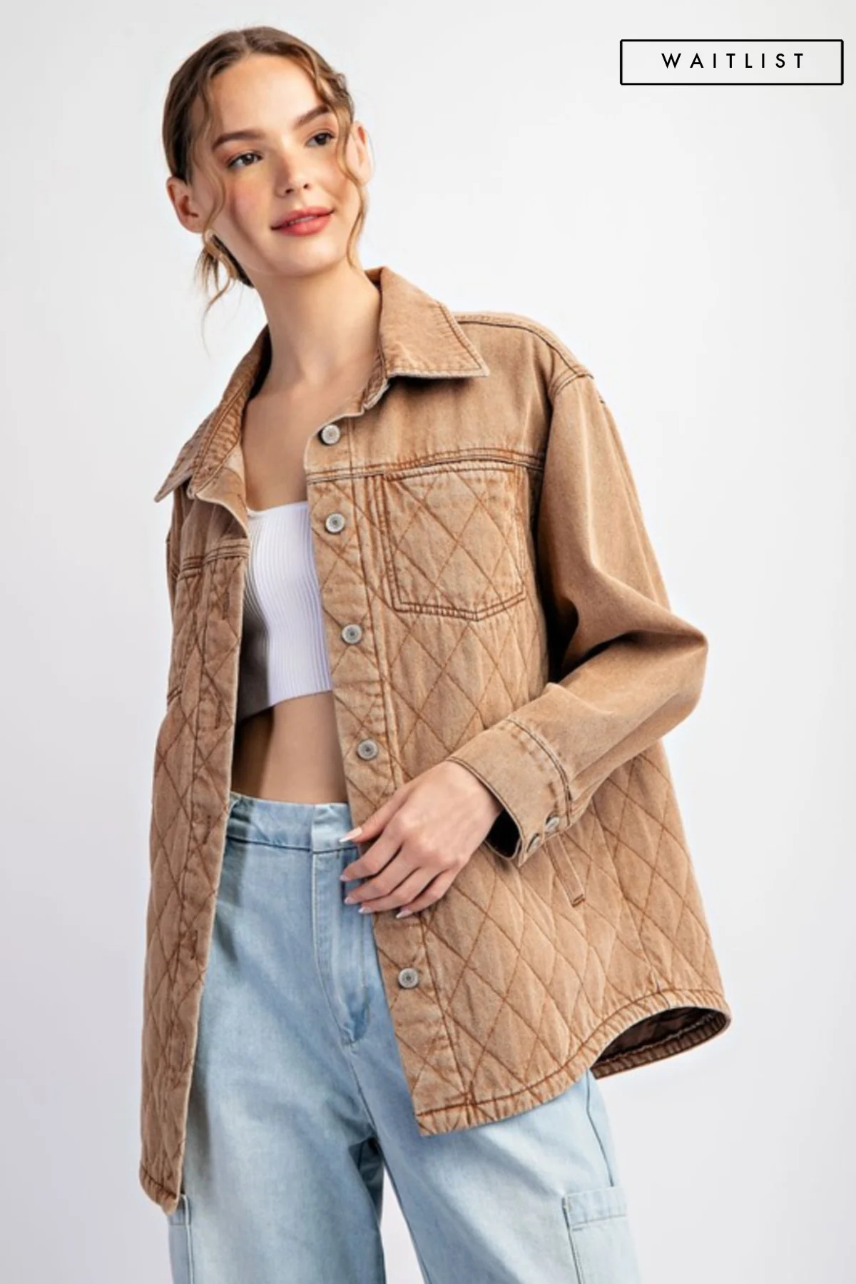 Waitlist 9/8 ♥ Heidi Long Sleeve Button Down Quilted Jacket Brown