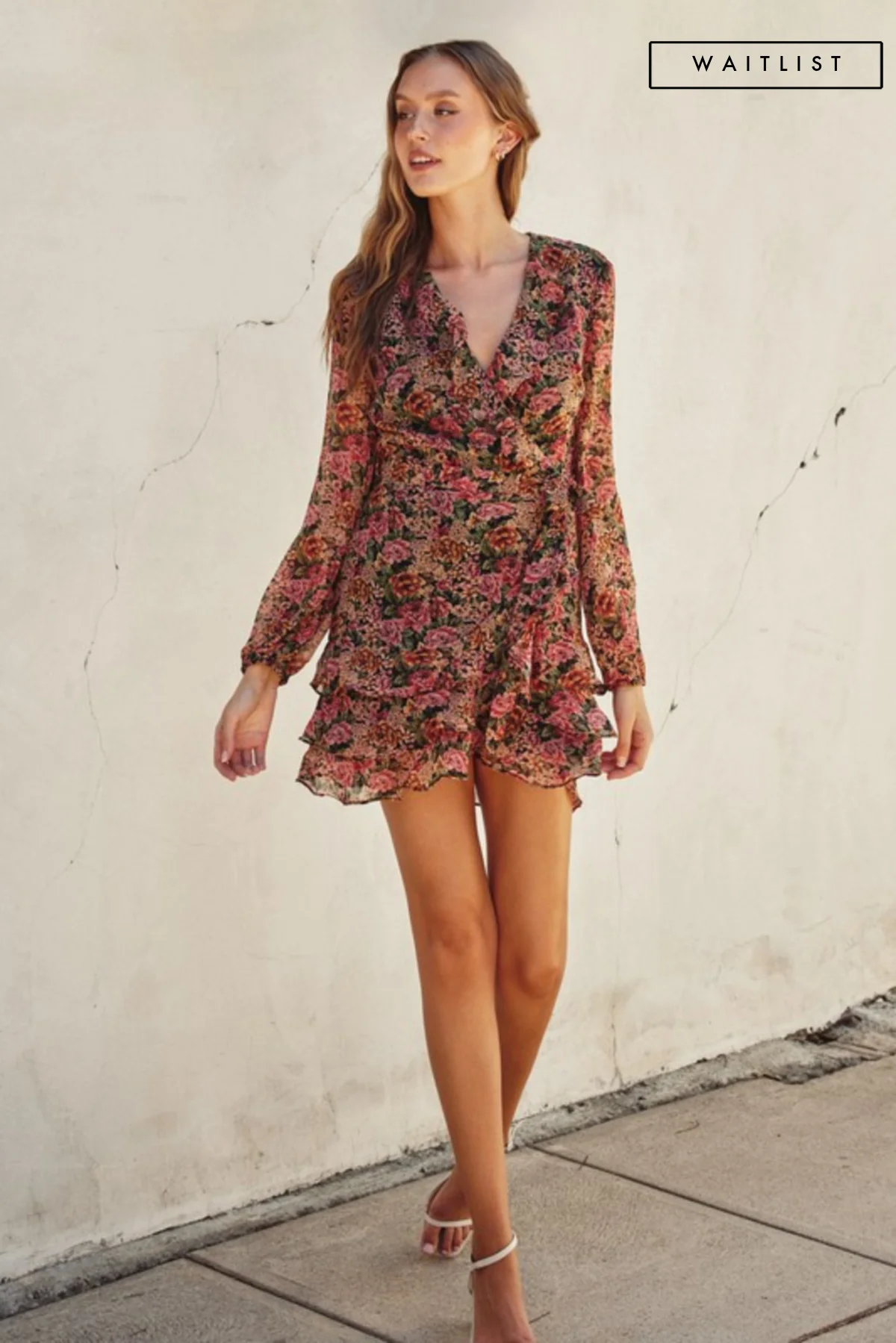 Waitlist 9/18 ♥ Jamie Long Sleeve Floral Print Wrap Mini Dress Rose