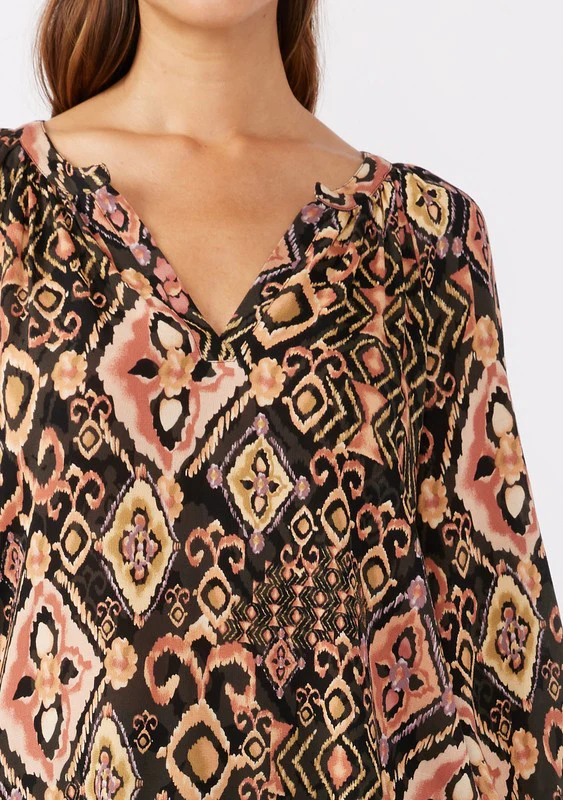 Waitlist 9/25 ♥ Autumn Long Sleeve Abstract Print Top Black
