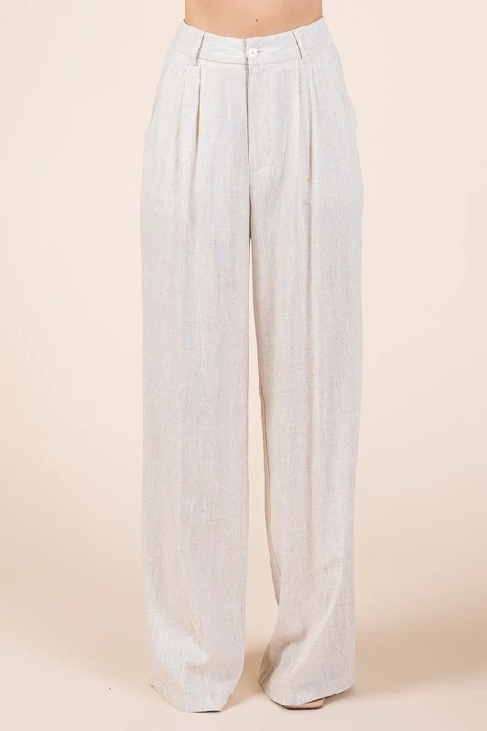 Ashlyn Linen Vest And Wide Leg Pants Set Nude