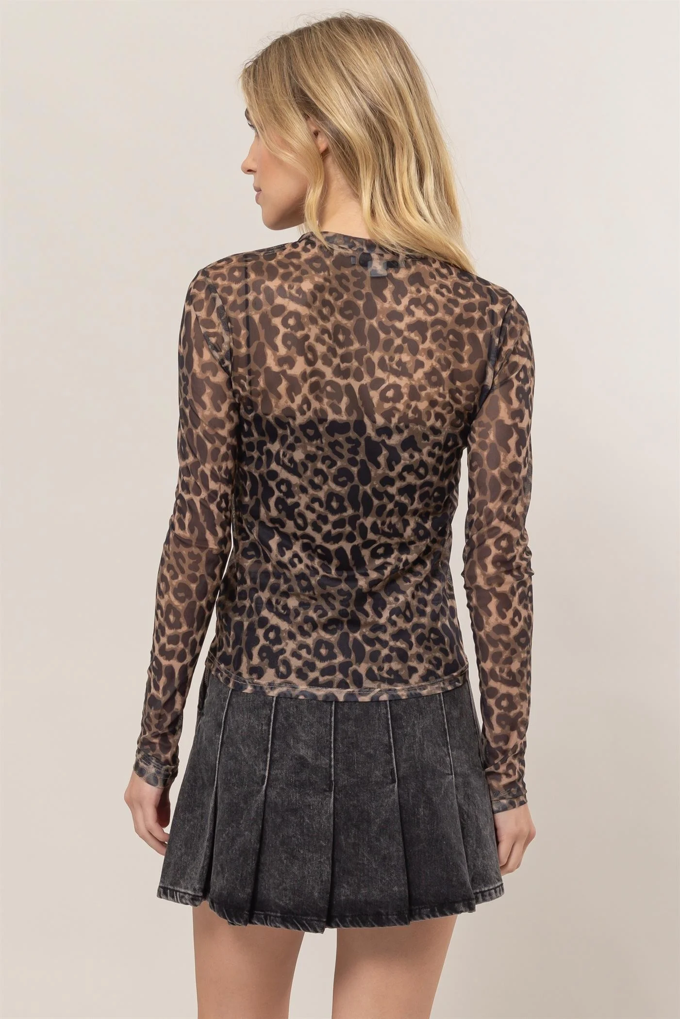 Waitlist 9/5 ♥ Lenny Long Sleeve Leopard Print Mesh Top Brown