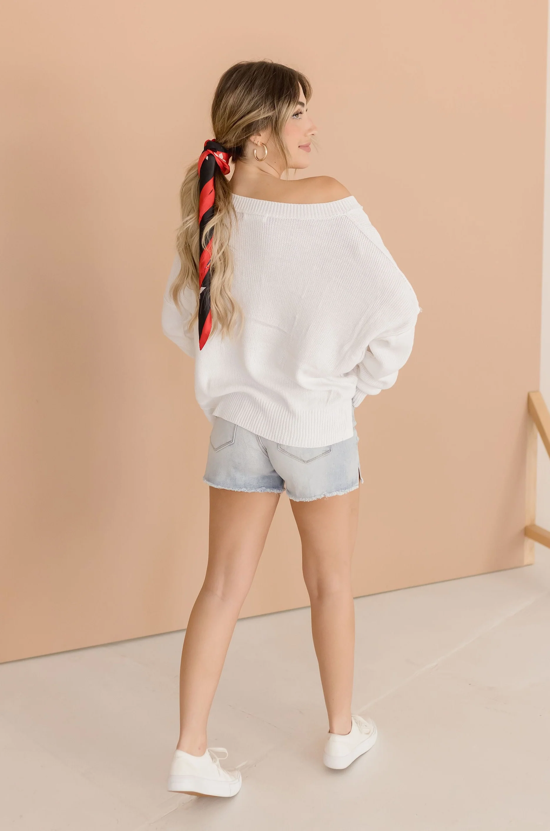 America Flag Print Sweater Top White