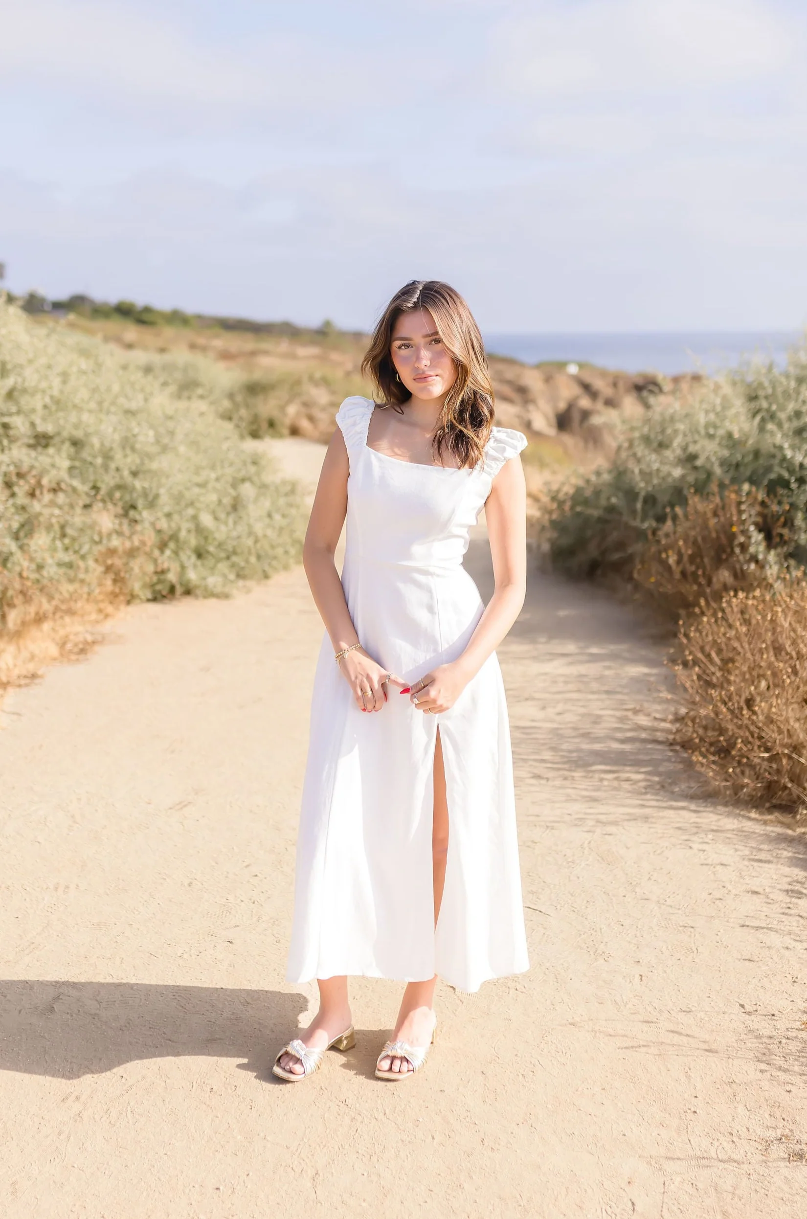 Alexandra Cap Sleeve Linen Midi Dress White