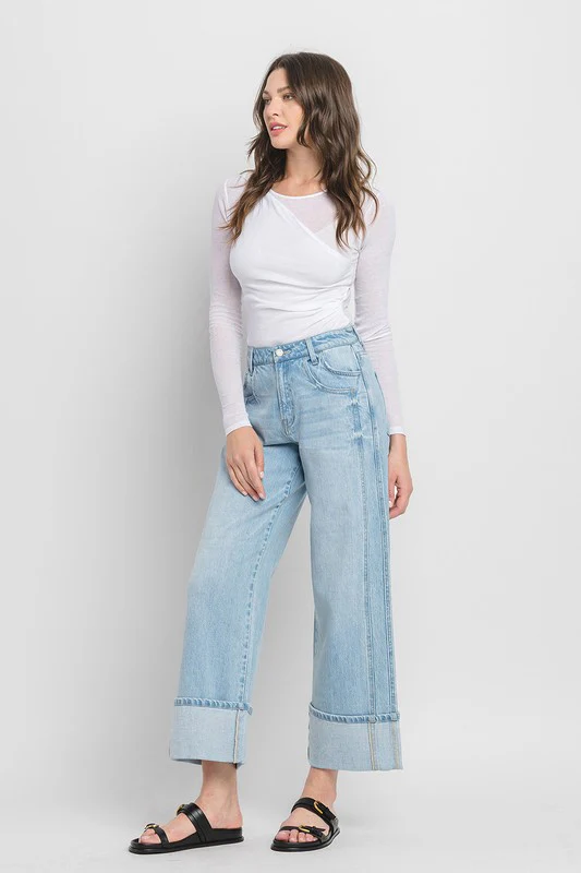 Waitlist 10/20 ♥ Ariana High Rise Cruffed Wide Leg Jeans Light Wash