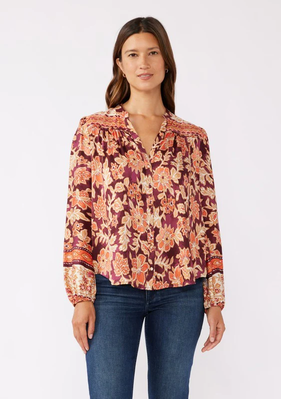 Waitlist 9/25 ♥ Angie Long Sleeve Button Down Floral Print Top Burgundy