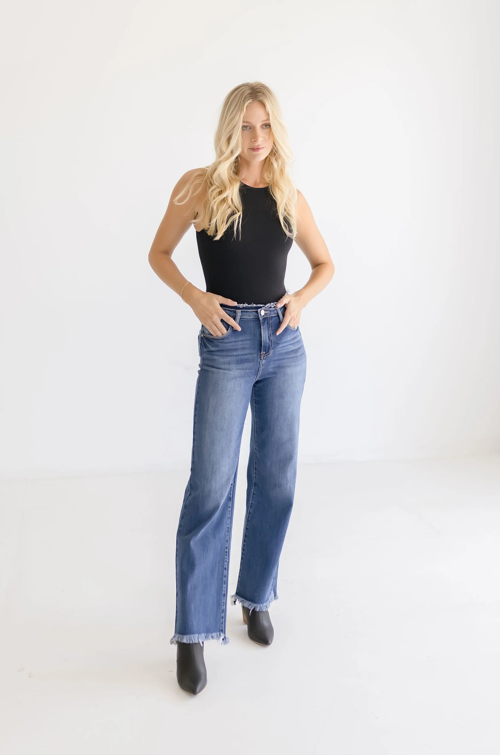 Ava High Rise Wide Leg Jeans Dark Wash
