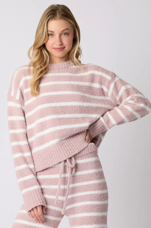 Waitlist 11/5 ♥ Dana Long Sleeve Striped Sweater Top And Pants Set Pink