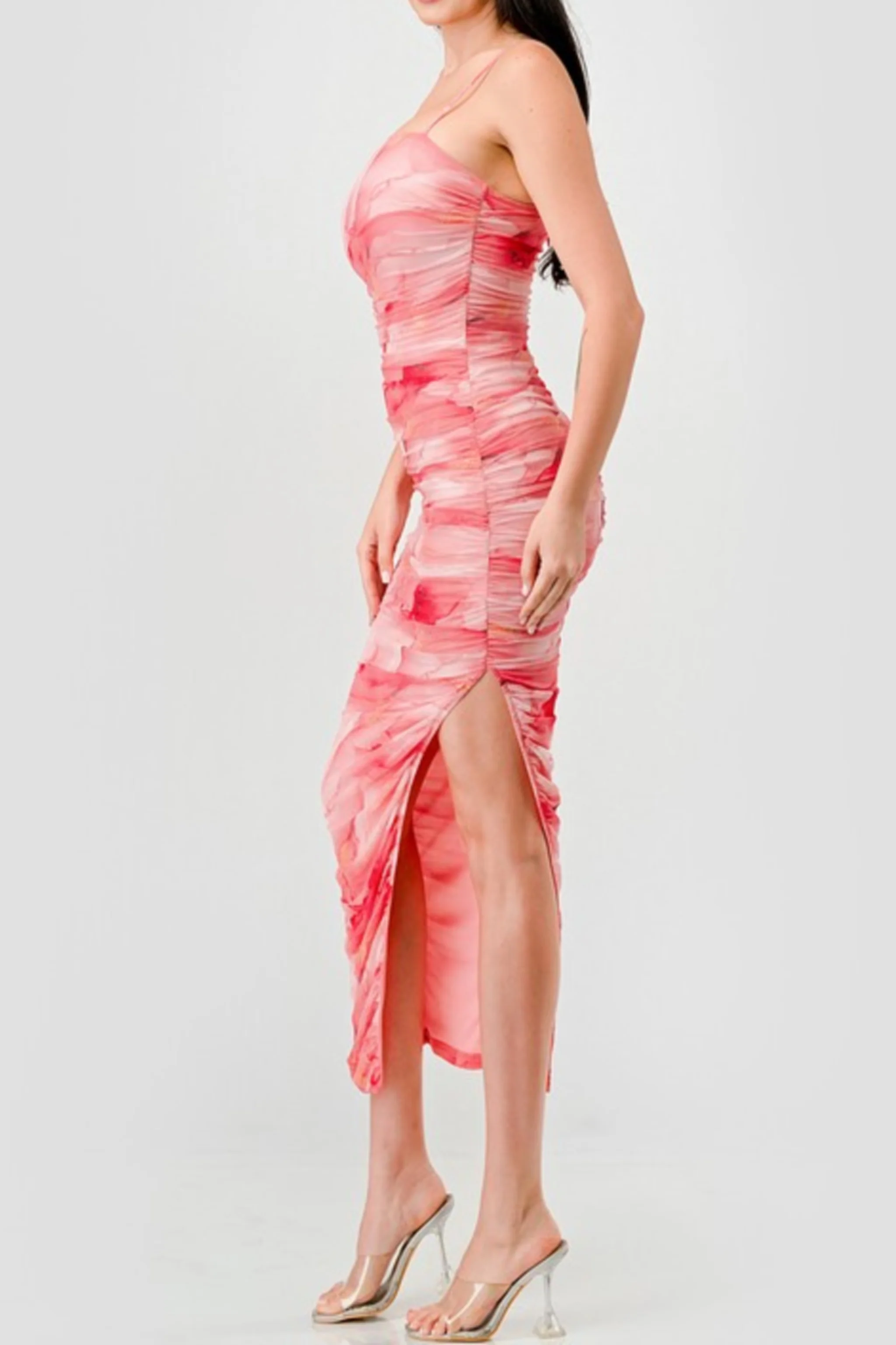 Dionne Sleeveless Abstract Print Mesh Midi Dress Rose