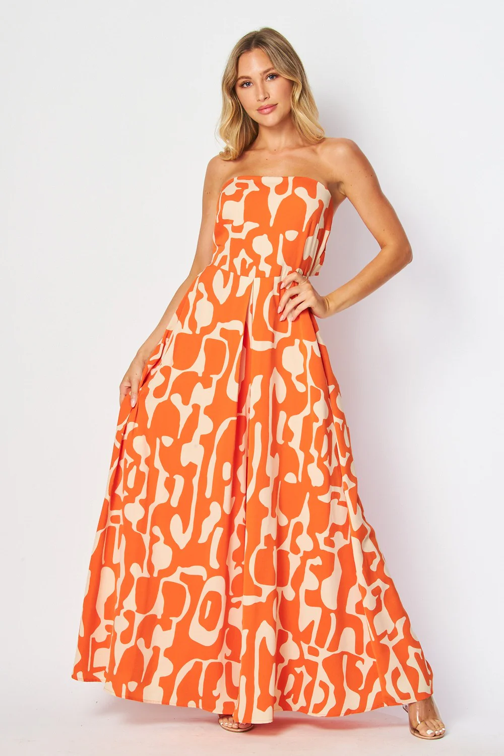 Francis Sleeveless Abstract Print Wide Leg Jumpsuit Orange