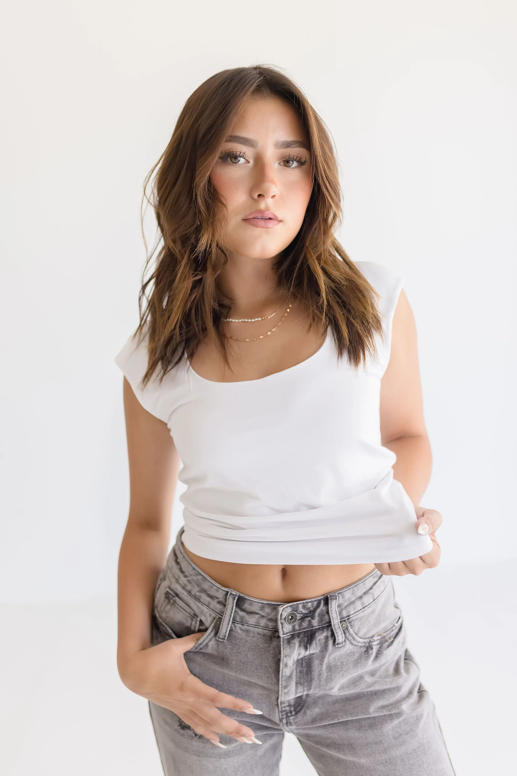 Abbi Cap Sleeve Scoop Neck Top White