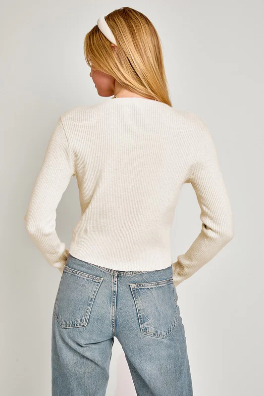 Waitlist 9/4 ♥ Sheri Long Sleeve Bow Tie Sweater Top Cream