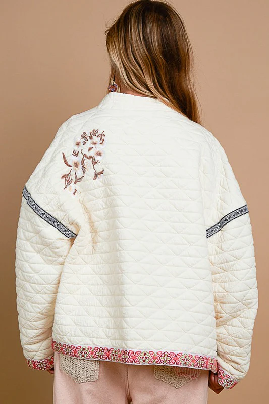 Waitlist 9/8 ♥ Farrah Long Sleeve Embroidered Quilted Jacket Cream