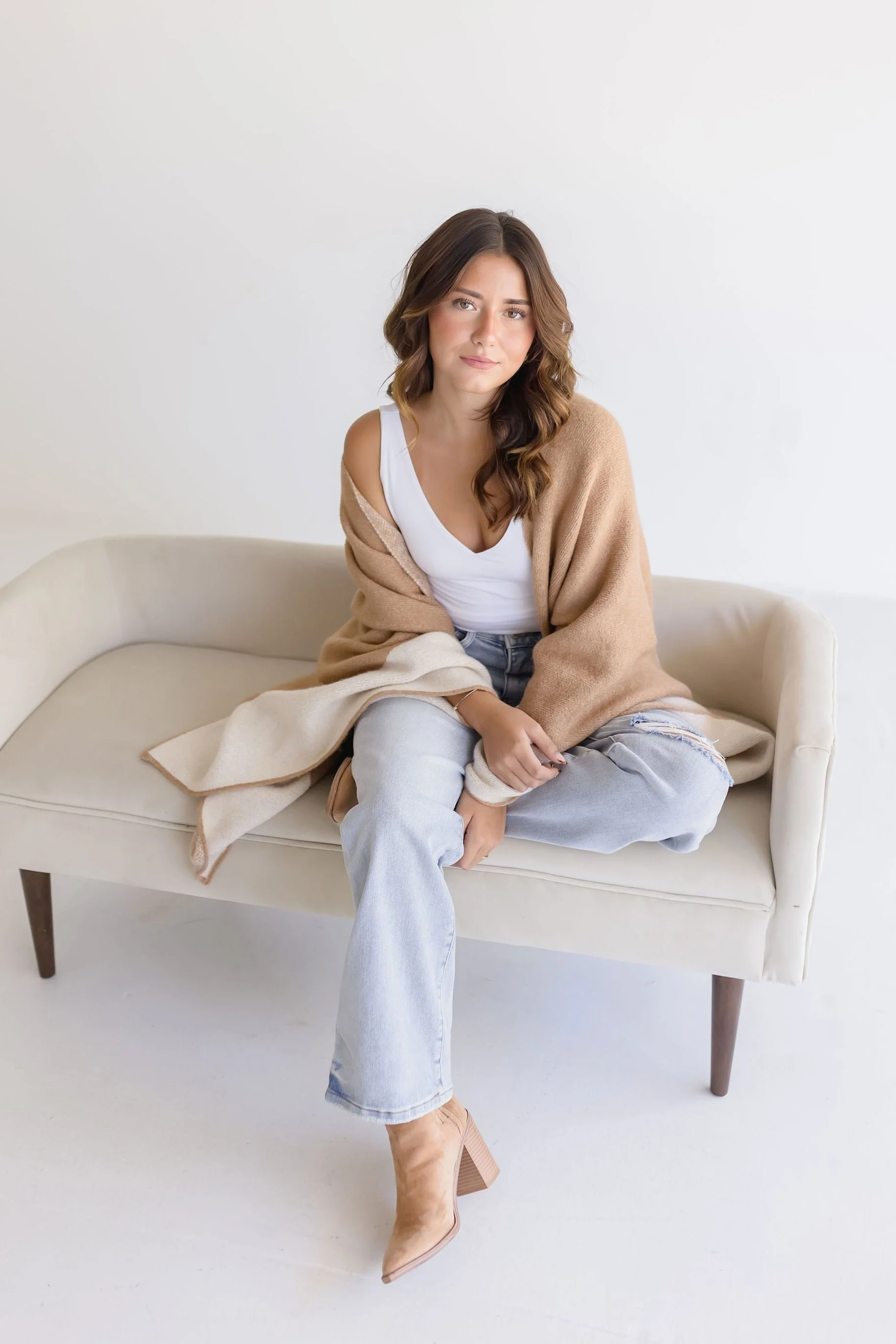 Phoenix Color Block Open Front Cardigan Taupe