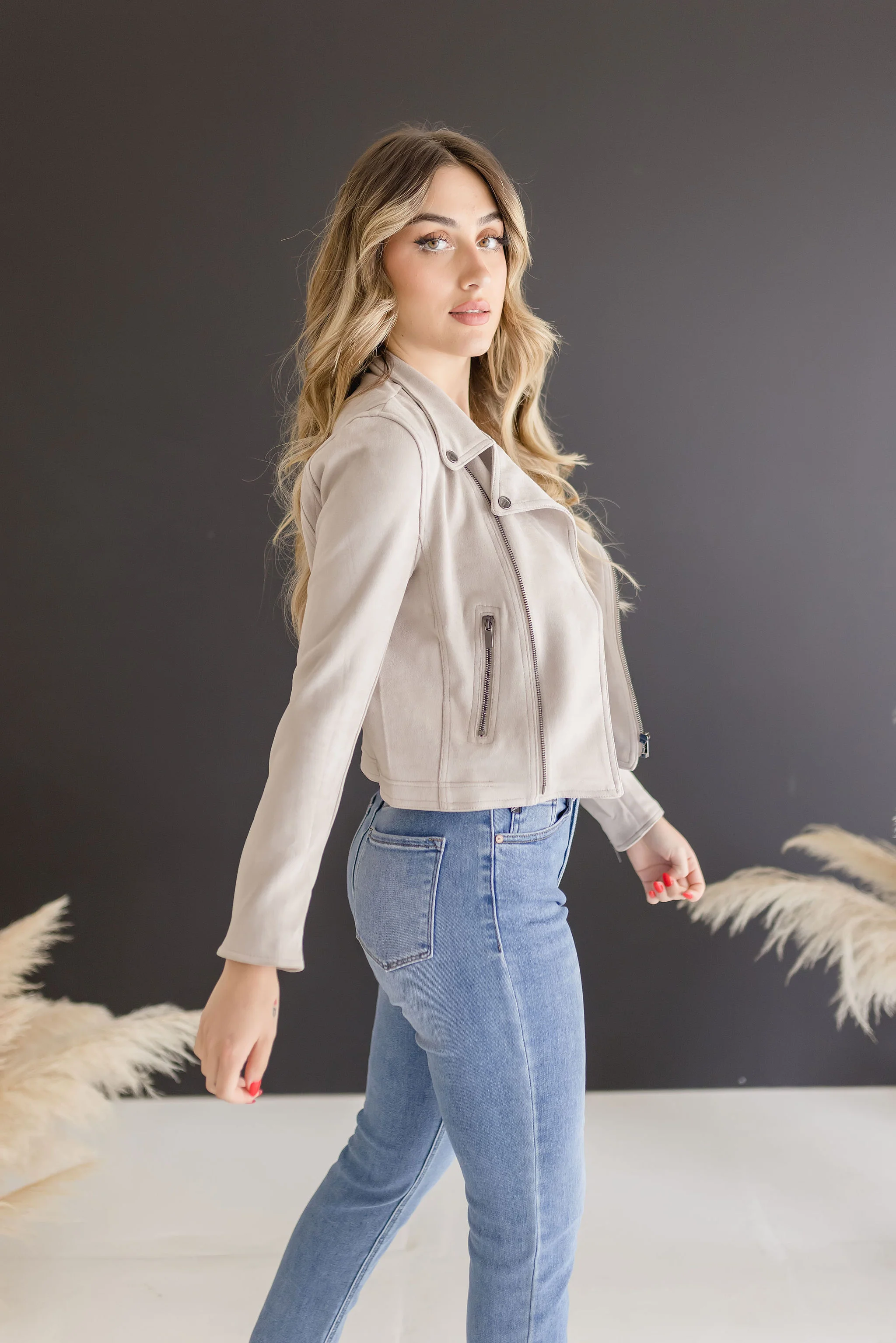 London Vegan Suede Lapel Jacket Beige