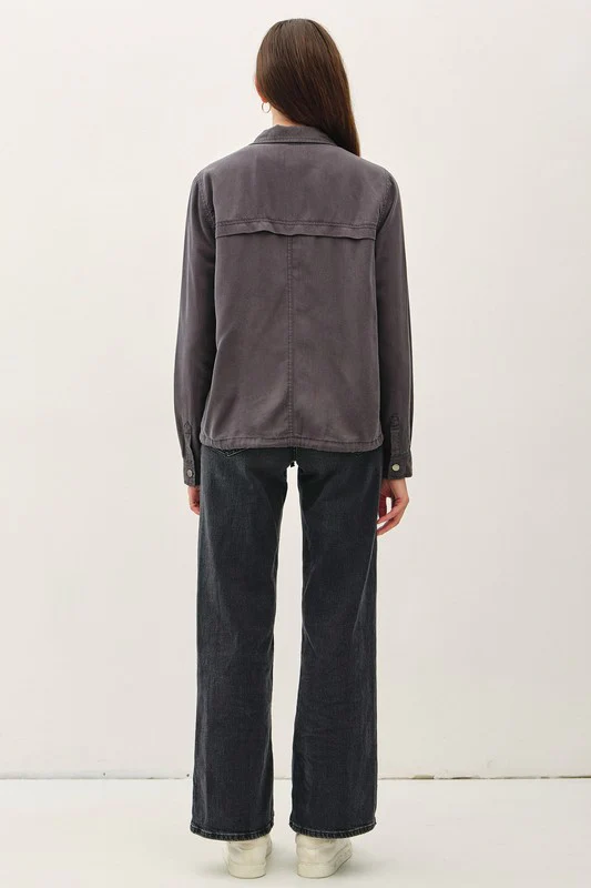 Kate Long Sleeve Drawstring Utility Jacket Charcoal