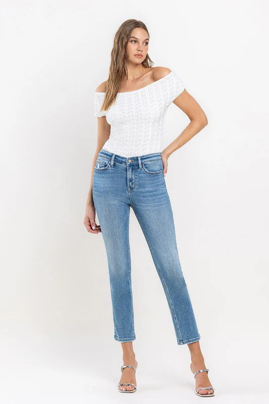 Hayden High Rise Crop Straight Leg Jeans Medium Wash