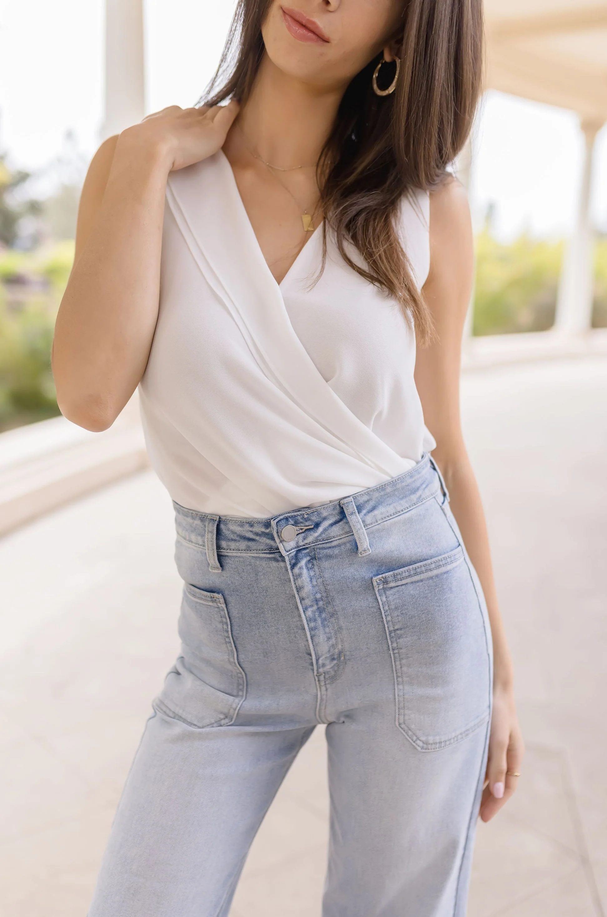 Juniper Sleeveless Surplice Neckline Top White